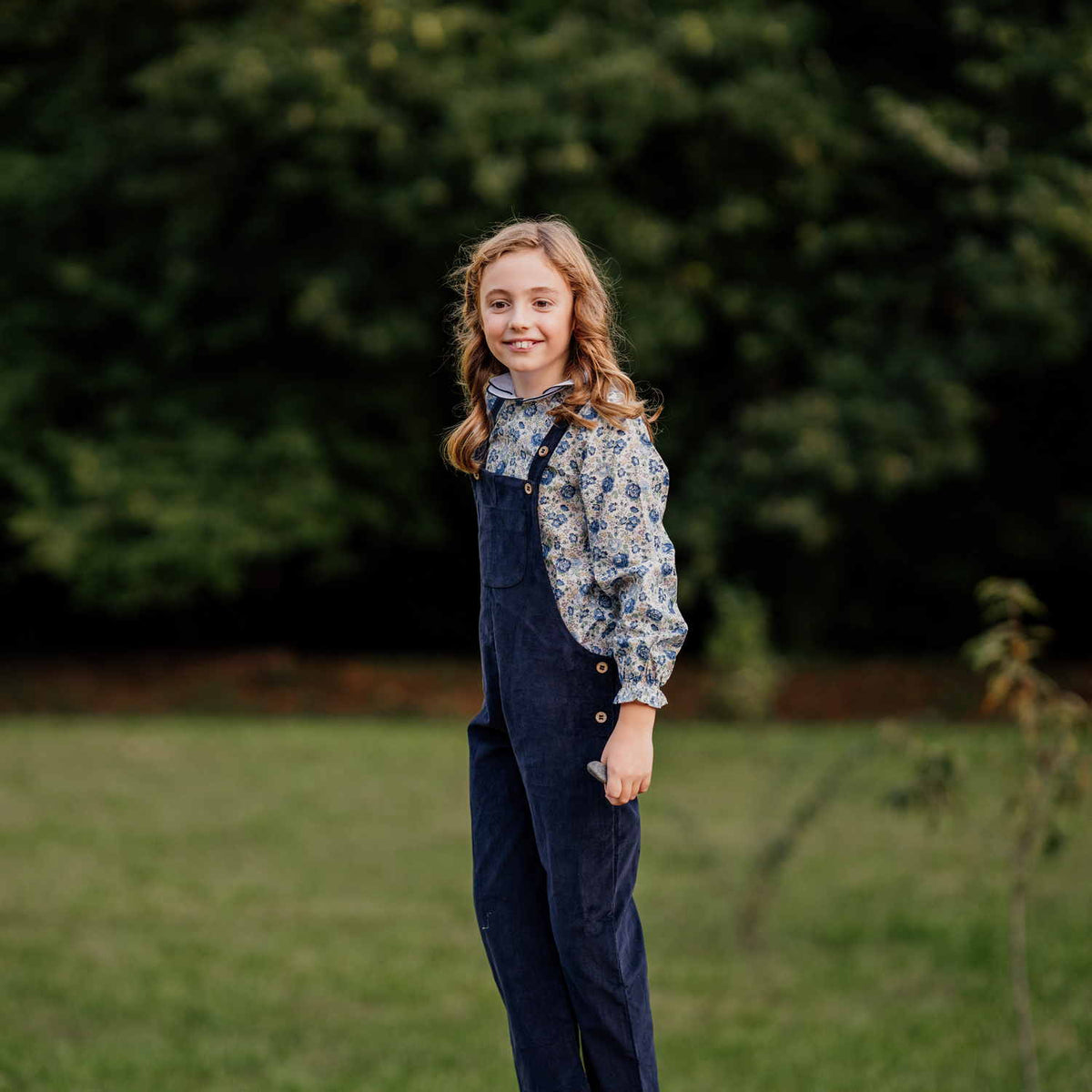 Girl Navy Whisper Cord Dungarees