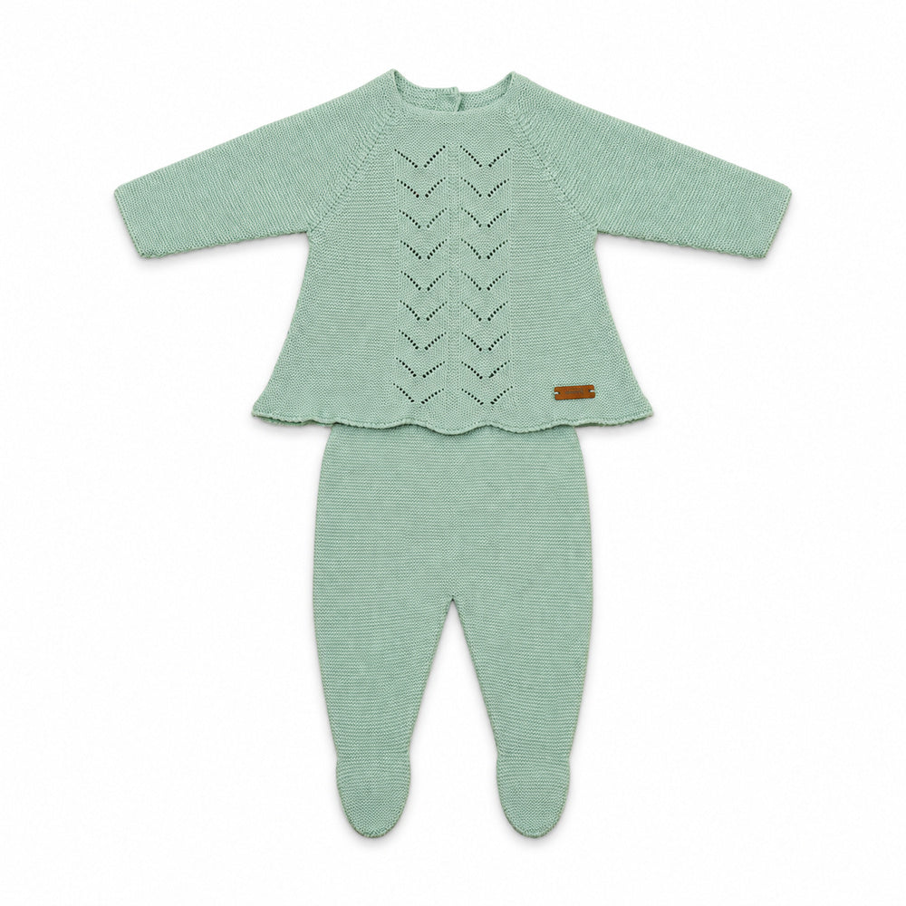 Condor Openwork Set LS Flared Sweater + Footed Pants Wasabi