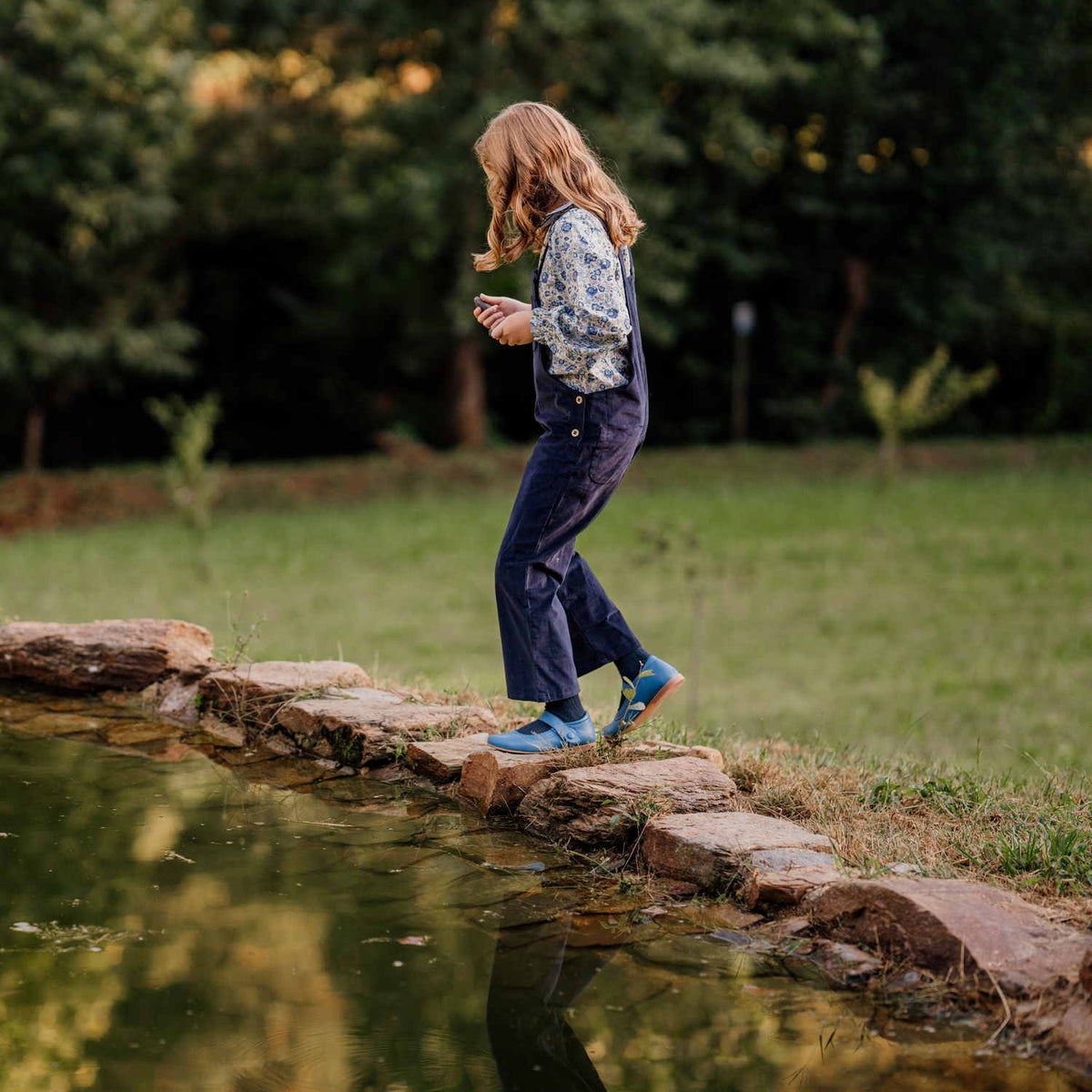 Girl Navy Whisper Cord Dungarees