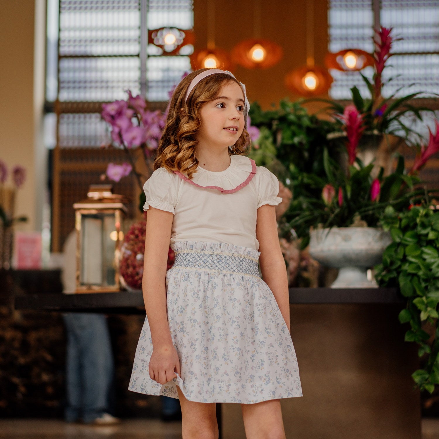 Girl White Bunnies Hand Smocked Skirt