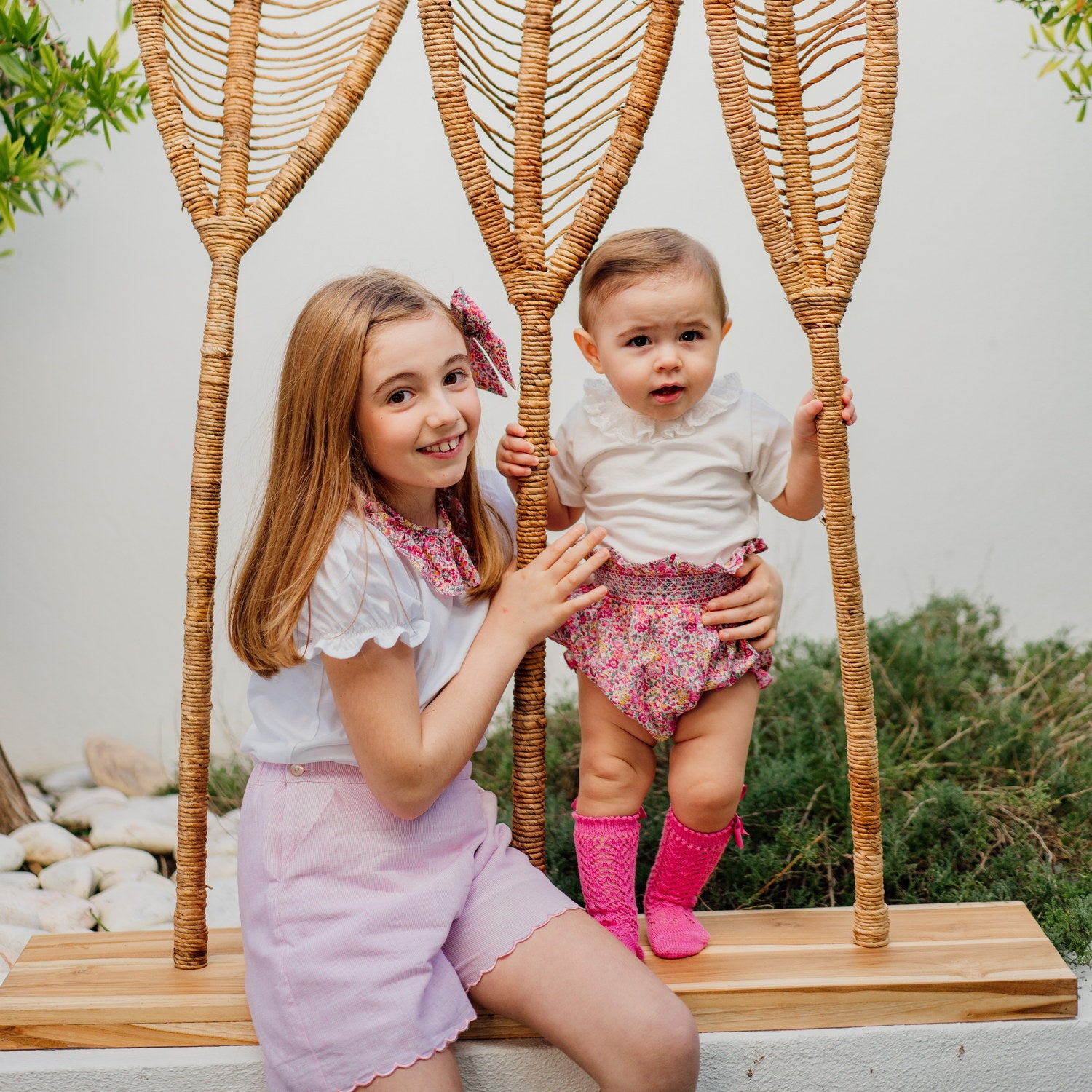 Girl Candy Stripe Linen Scalloped Shorts