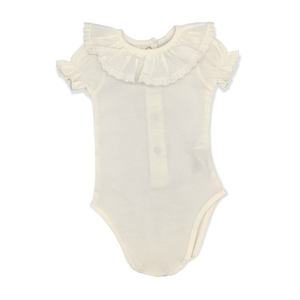 Baby White Cotton White Lace S/S Bodysuit