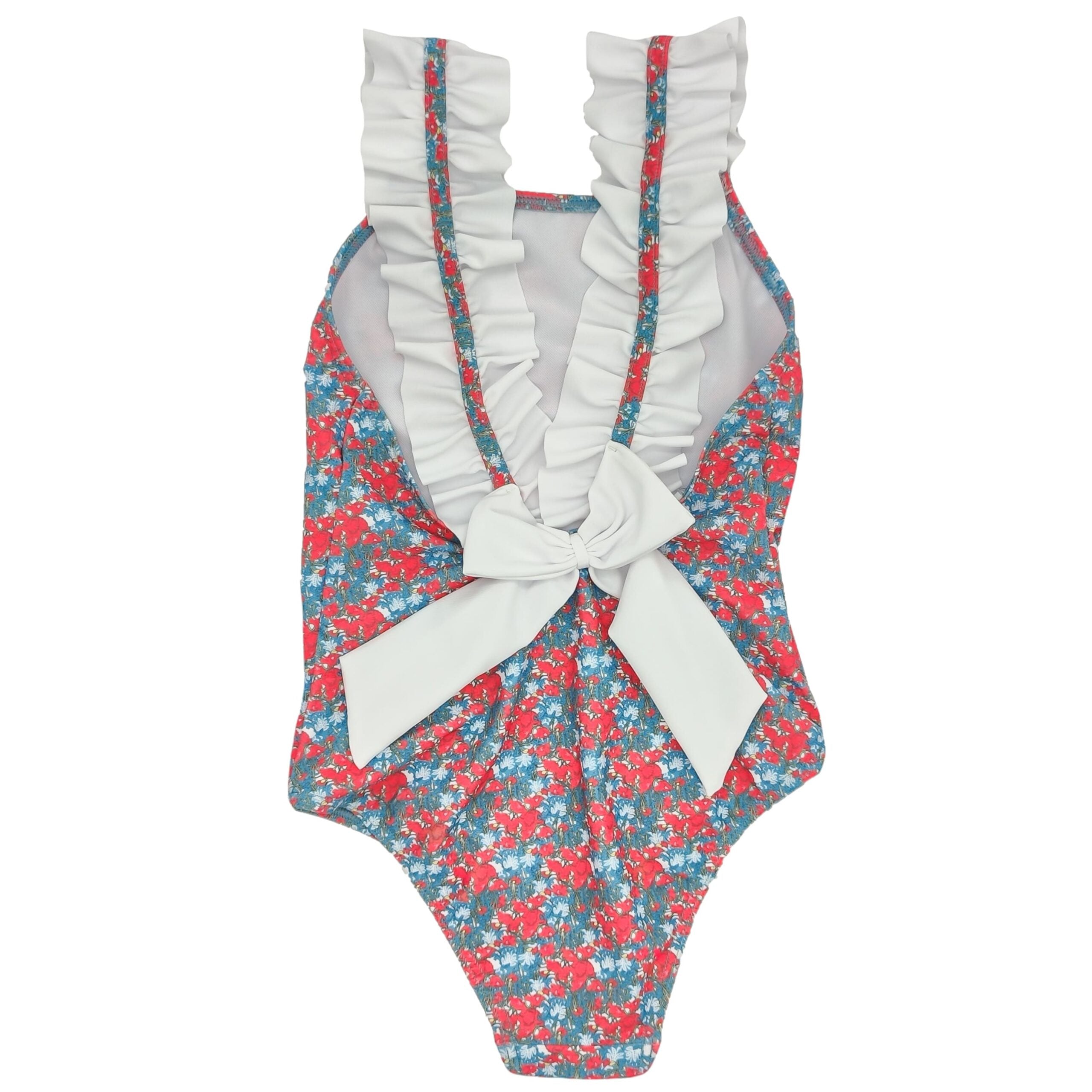 Girl Coral Floral Ruffle & Bow Swimsuit