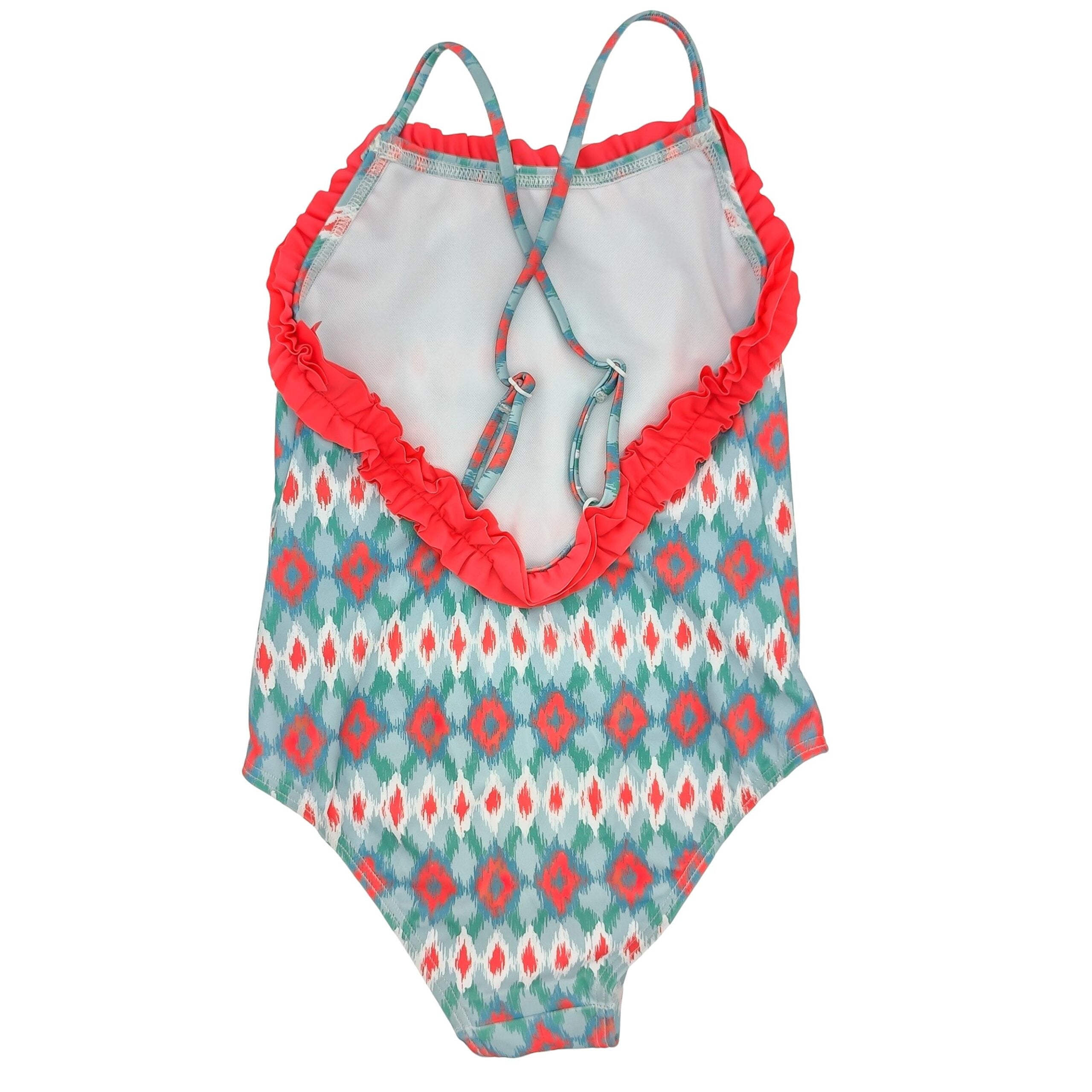 Girl Coral Ikat Double Frill Collar Swimsuit