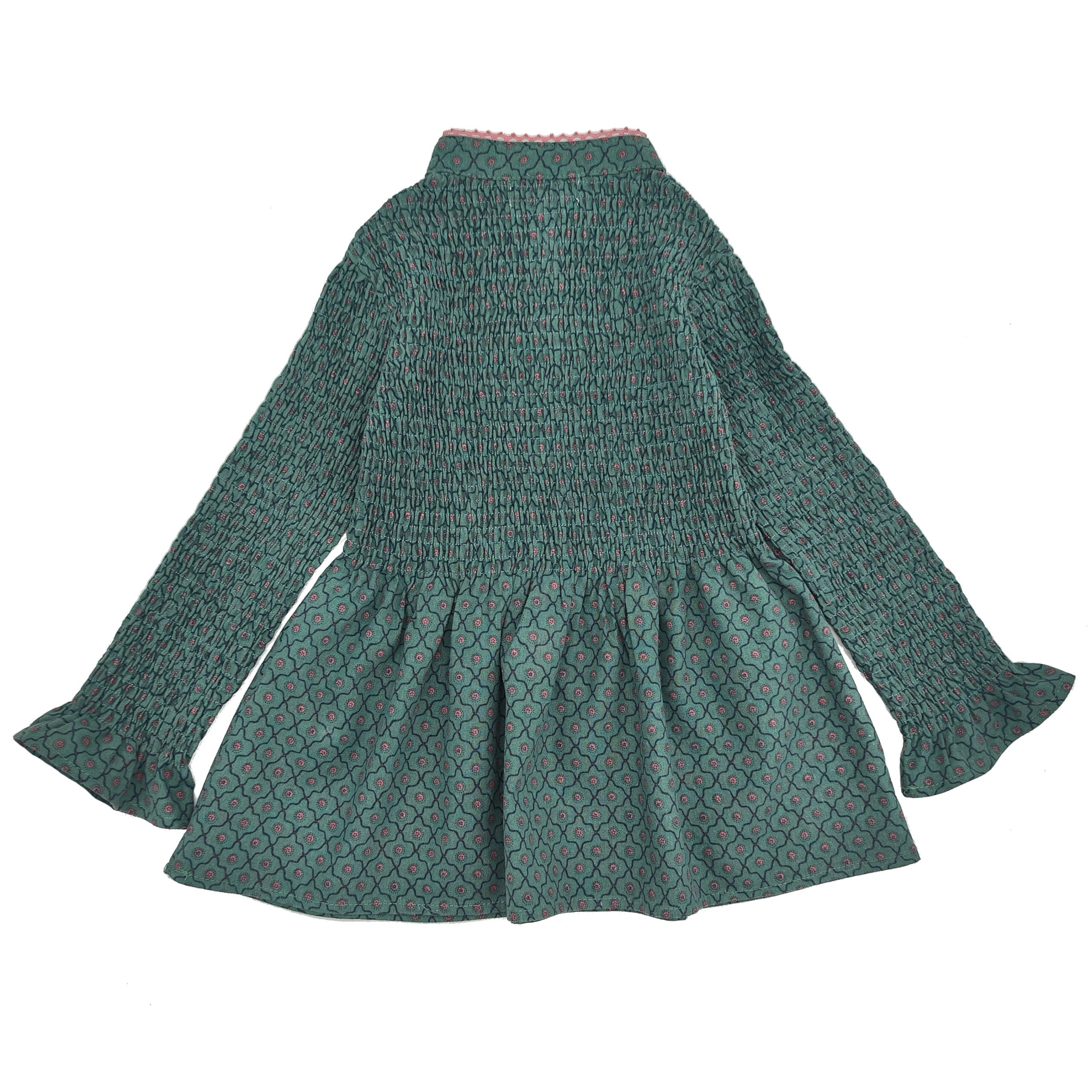 Girl Green & Pink Hand Smocked Blouse