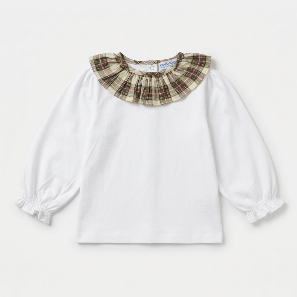 Girl Burgundy & Cream Tartan Jersey Blouse