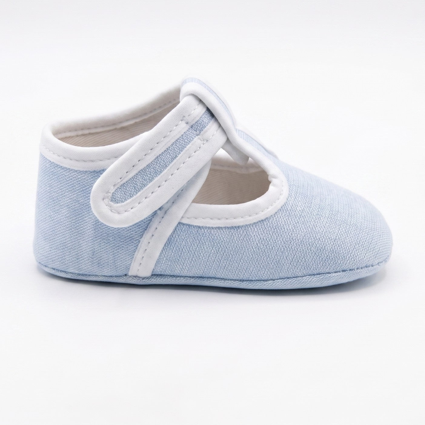 Baby Blue Dream Linen T-Bar Pram Shoes