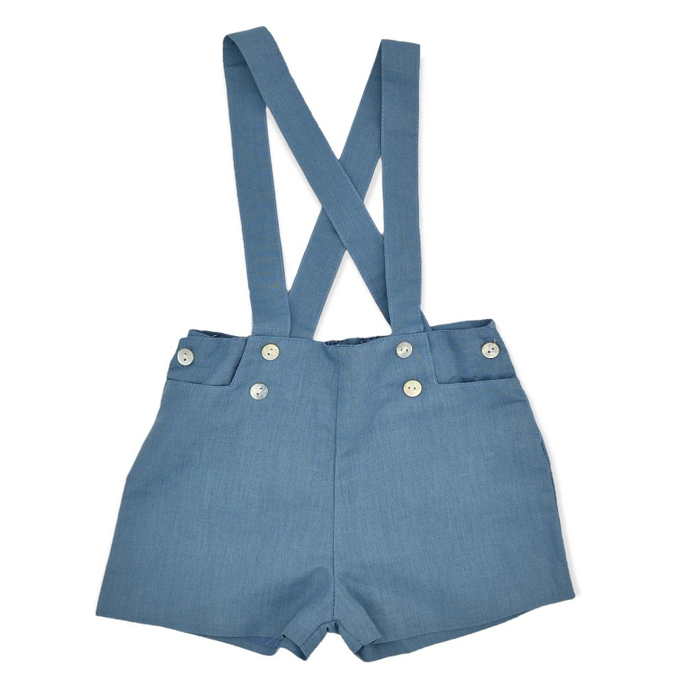 Baby Blue Linen Suspender Shorts