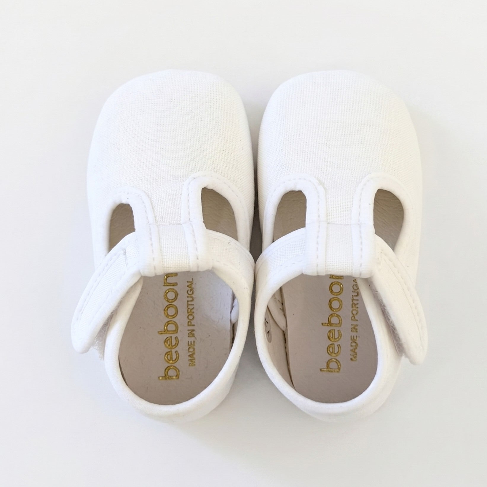 Baby Champagne Linen T-Bar Pram Shoes