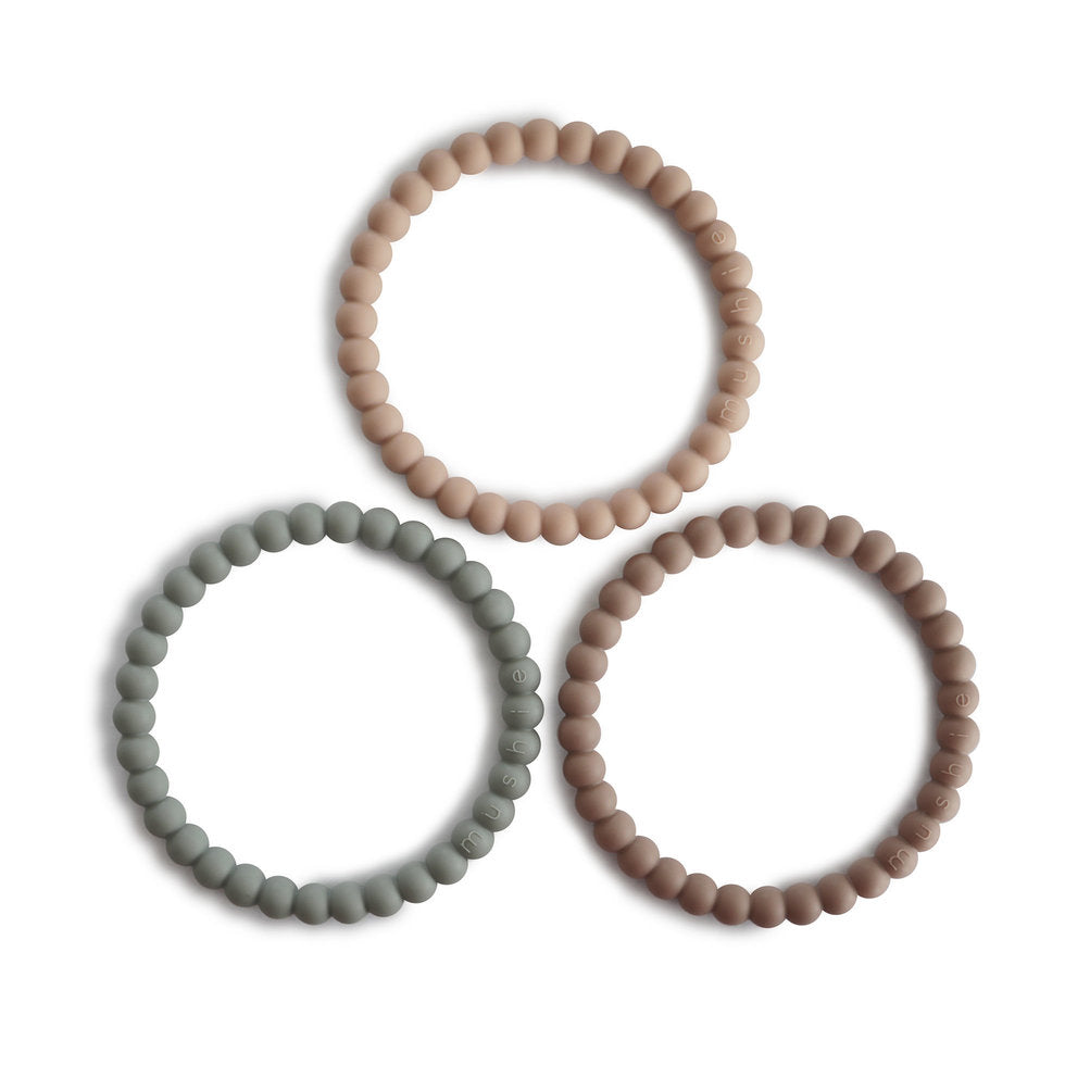 Mushie Silicone Pearl Teether Bracelets Clary Sage/Tuscany/Desert Sand