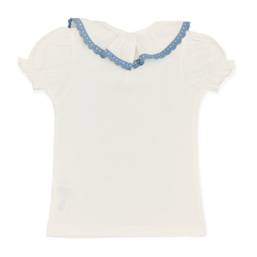 Girl White Cotton Blue Lace S/S Blouse