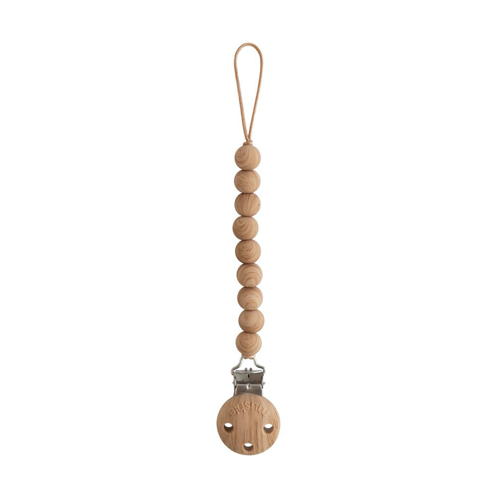 Mushie Silicone Pacifier Clip Hera Faux Wood
