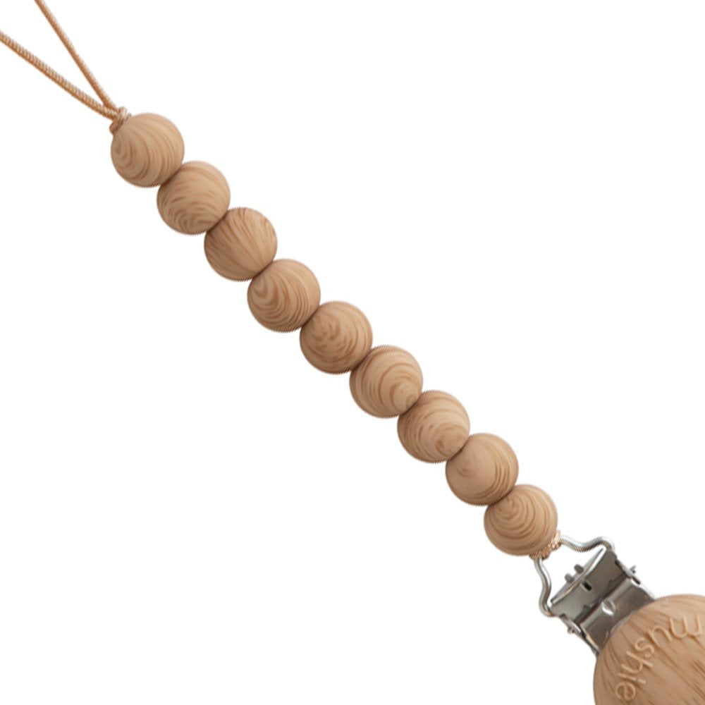 Mushie Silicone Pacifier Clip Hera Faux Wood