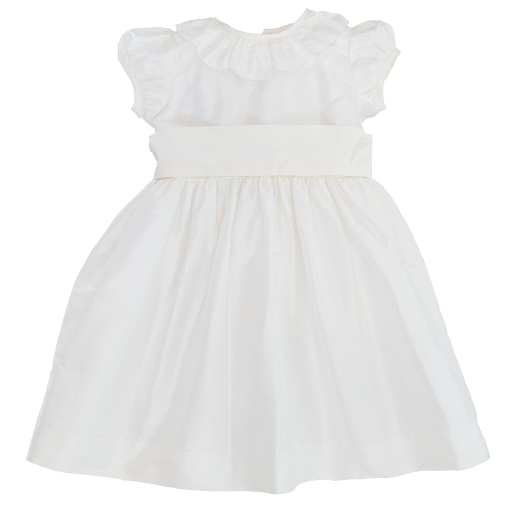 Flower Girl White Silk Dress Hot Pink Sash