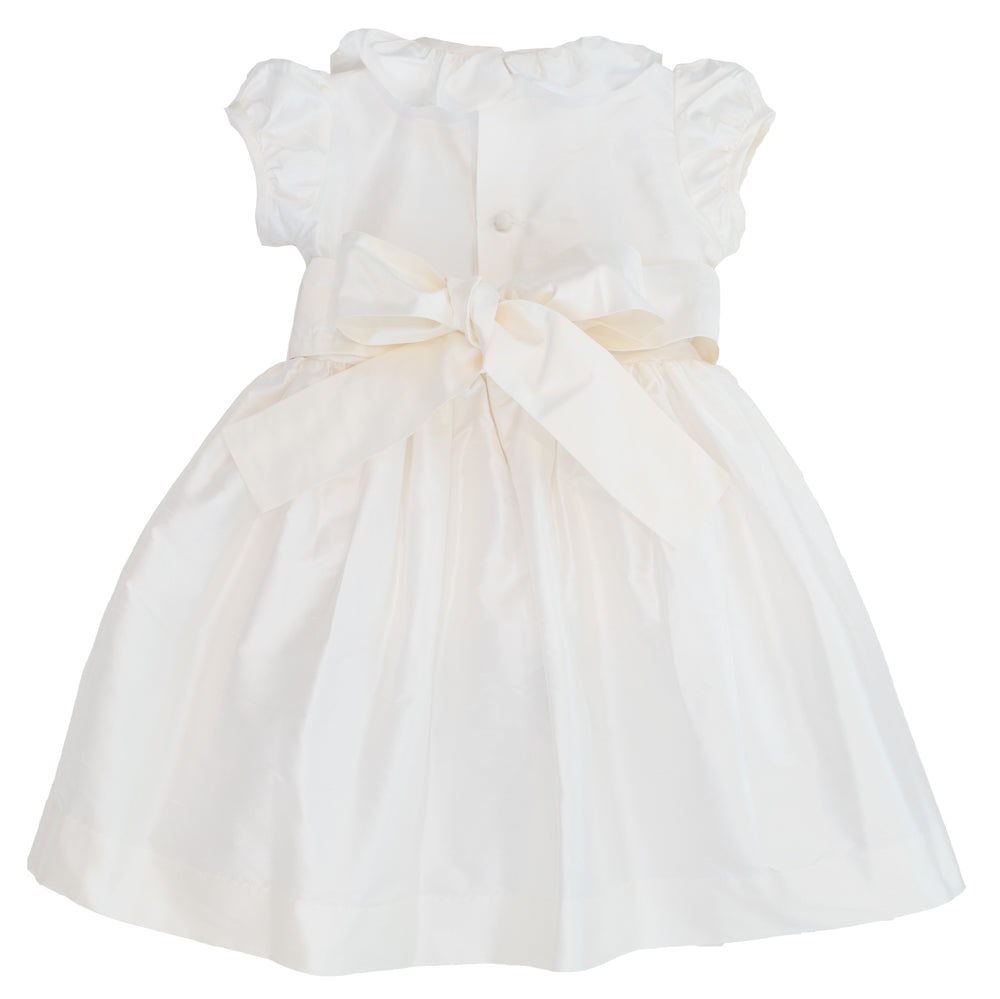 Flower Girl White Silk Dress Hot Pink Sash