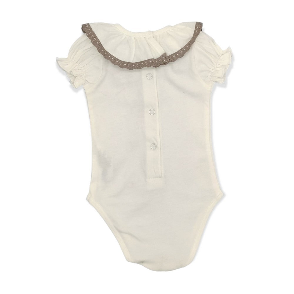 Baby White Cotton Khaki Lace S/S Bodysuit