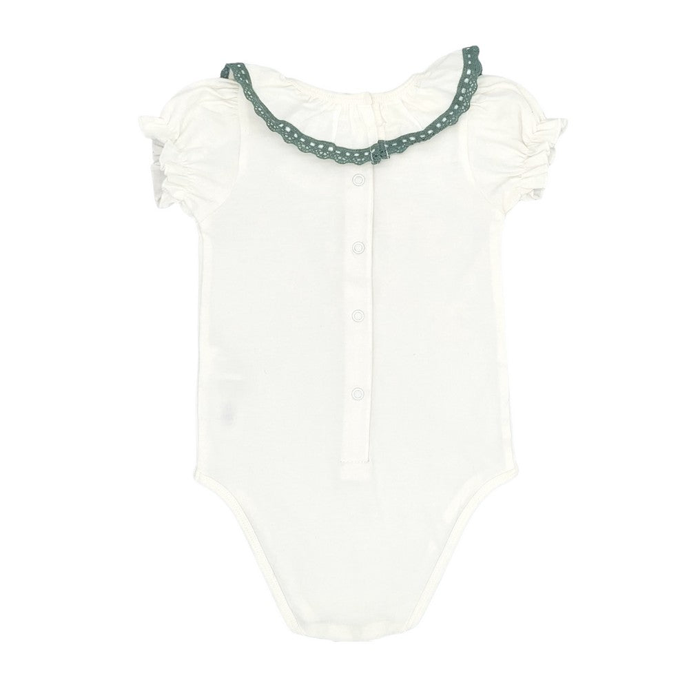 Baby White Cotton Green Lace S/S Bodysuit