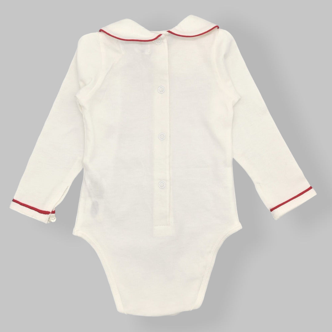 Baby White Cotton Red Trim Bodysuit