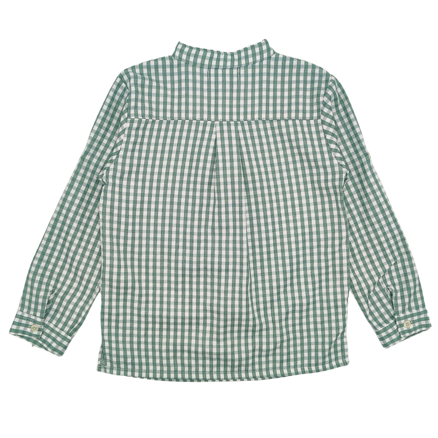 Boy Green Gingham Mandarin Collar Shirt