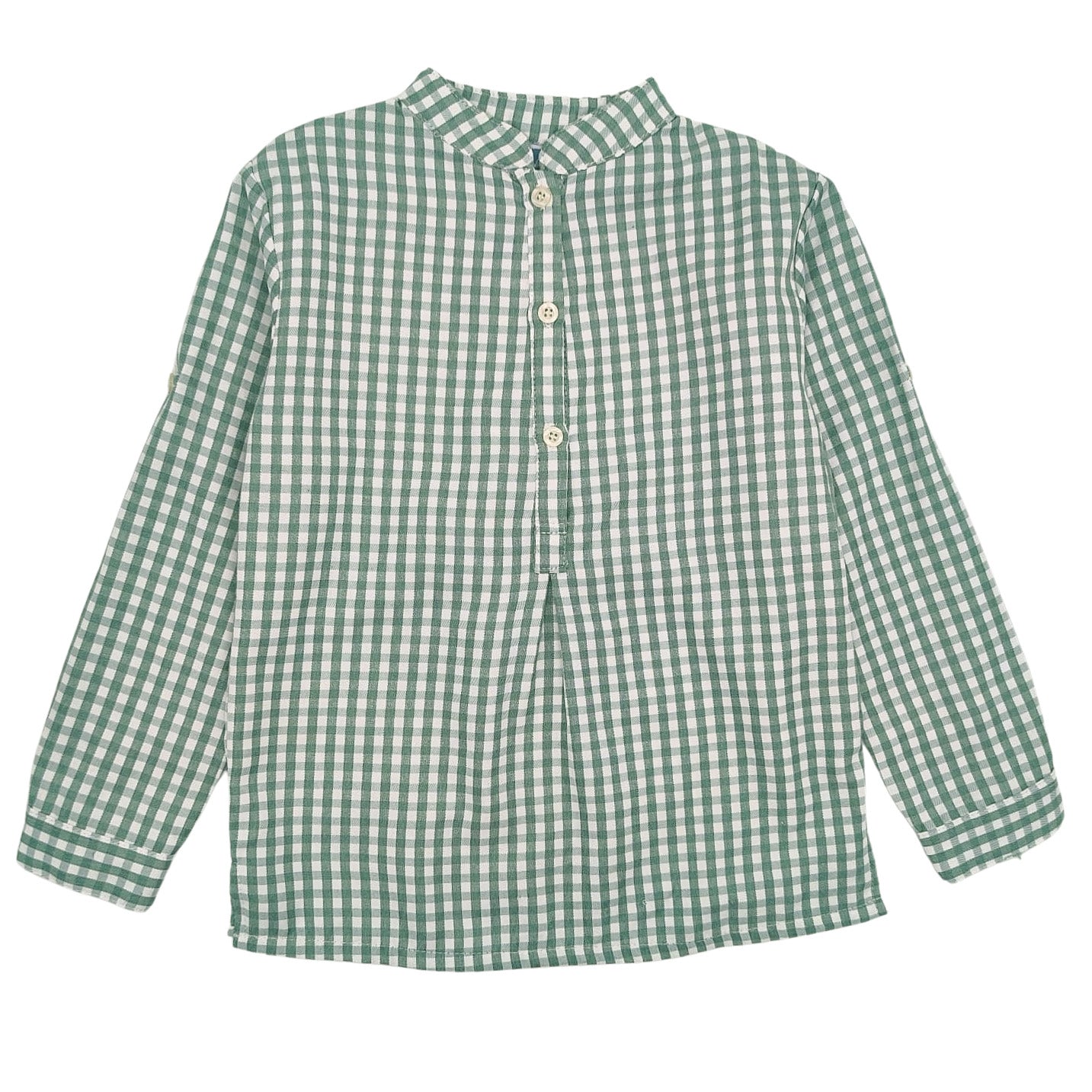Boy Green Gingham Mandarin Collar Shirt