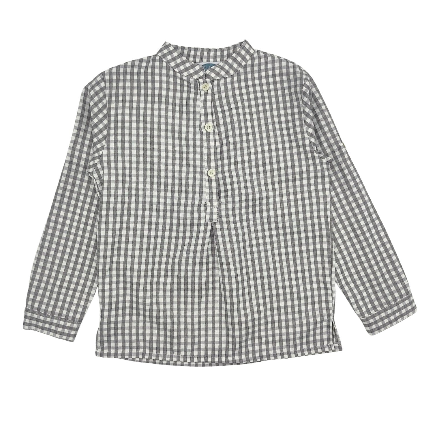 Boy Grey Gingham Mandarin Collar Shirt