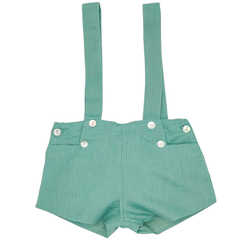 Baby Green Linen Suspender Shorts