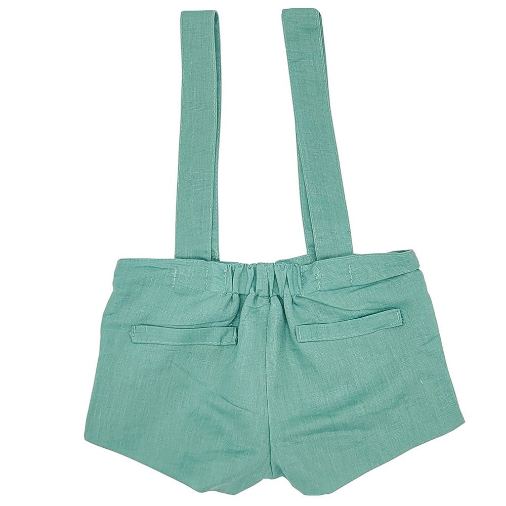 Baby Green Linen Suspender Shorts