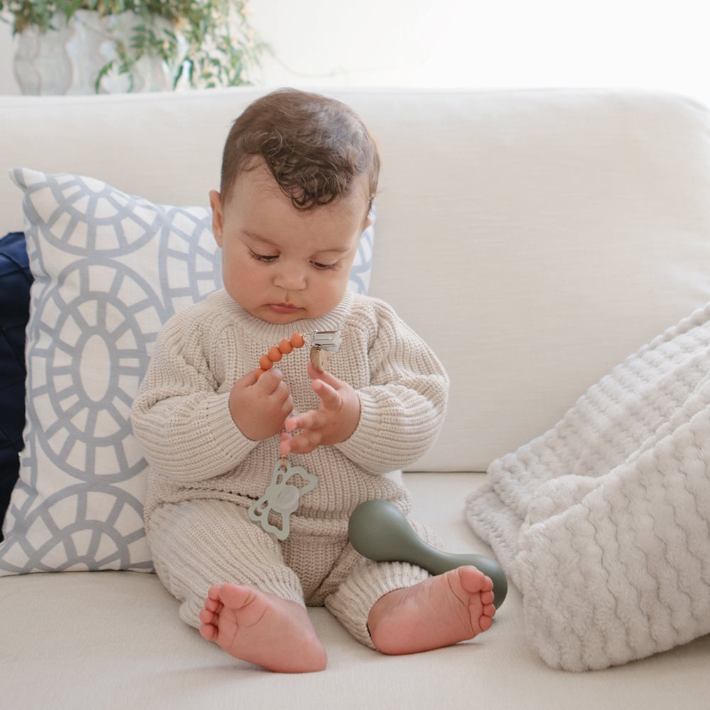 Mushie Pacifier Clips Halo Clementine