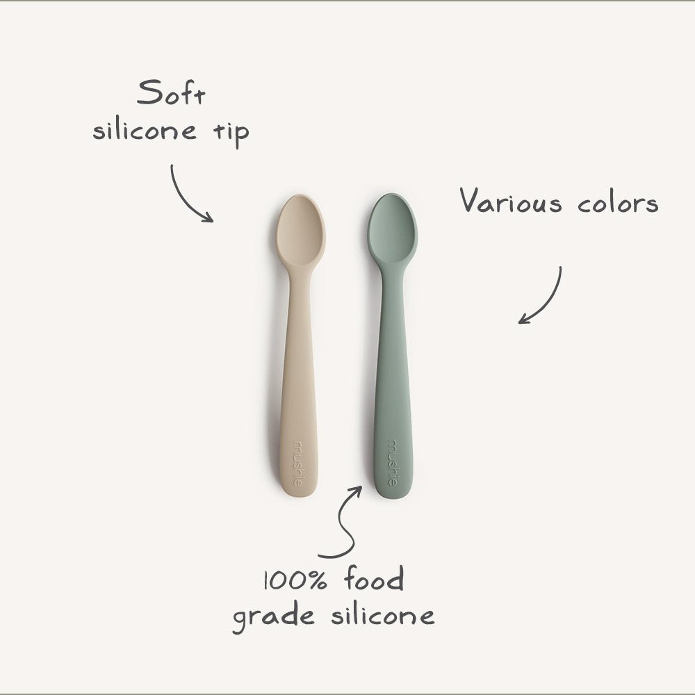 Mushie Silicone Feeding Spoons 2-Pack Dried Thyme/Natural