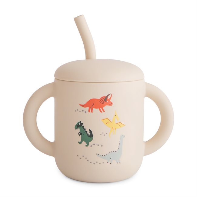 Mushie Silicone Training Cup + Straw Dinosaurs
