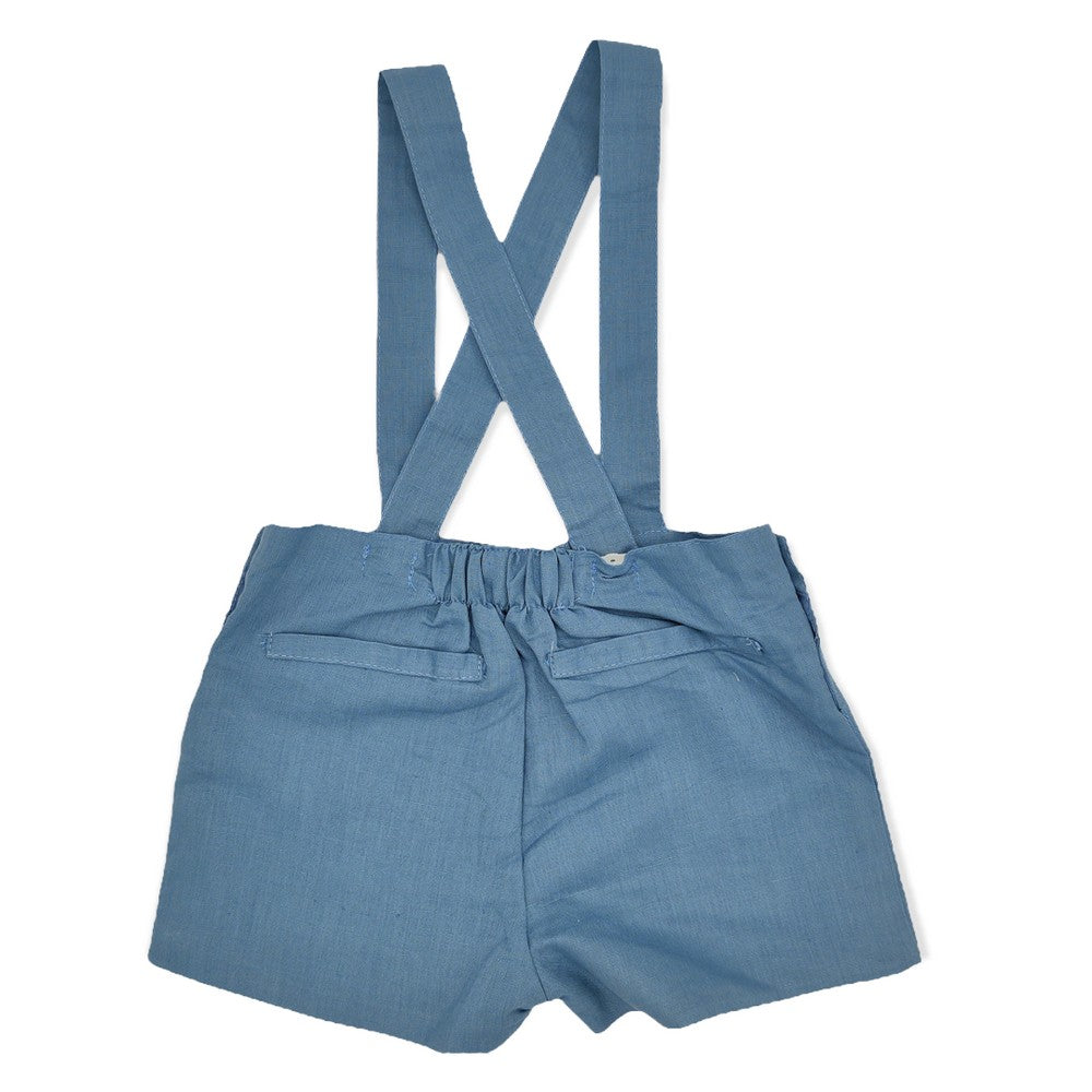 Baby Blue Linen Suspender Shorts