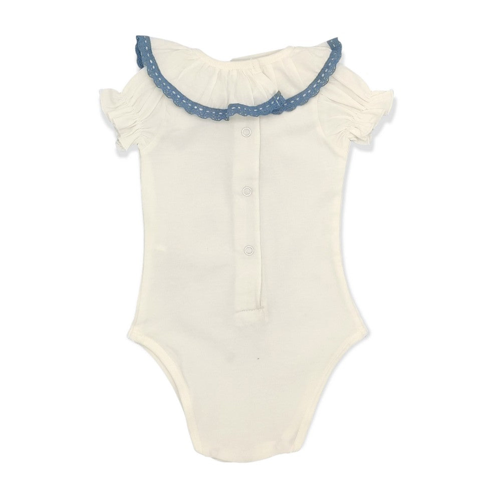 Baby White Cotton Blue Lace S/S Bodysuit