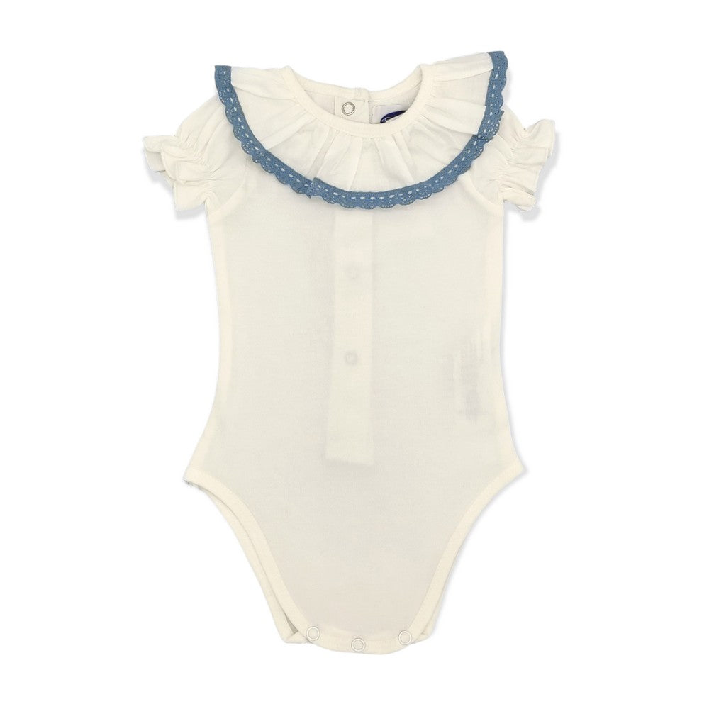 Baby White Cotton Blue Lace S/S Bodysuit