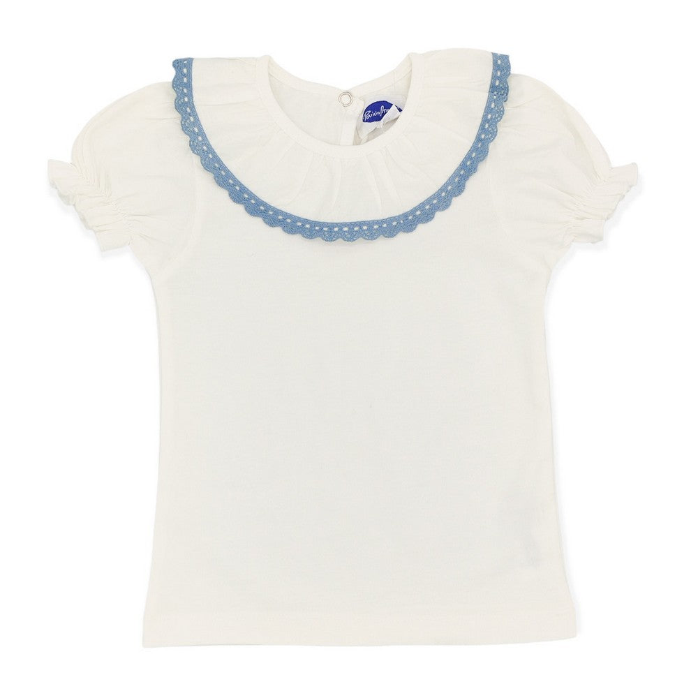 Girl White Cotton Blue Lace S/S Blouse