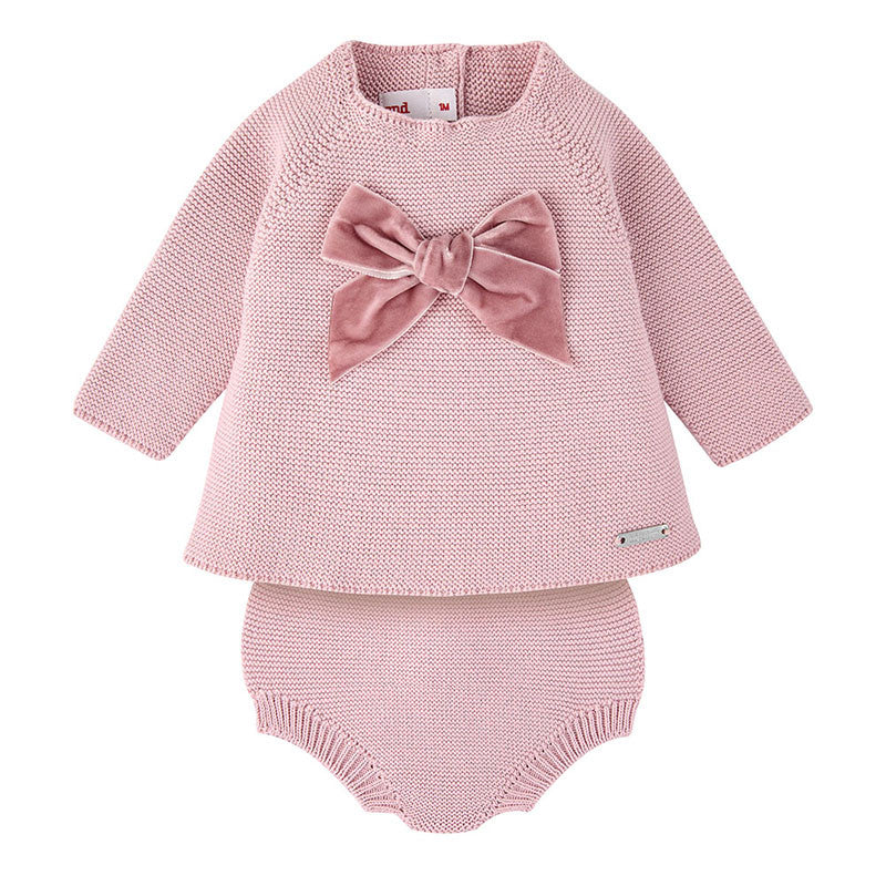 Condor Velvet bow set (sweater + culotte) Pale Pink