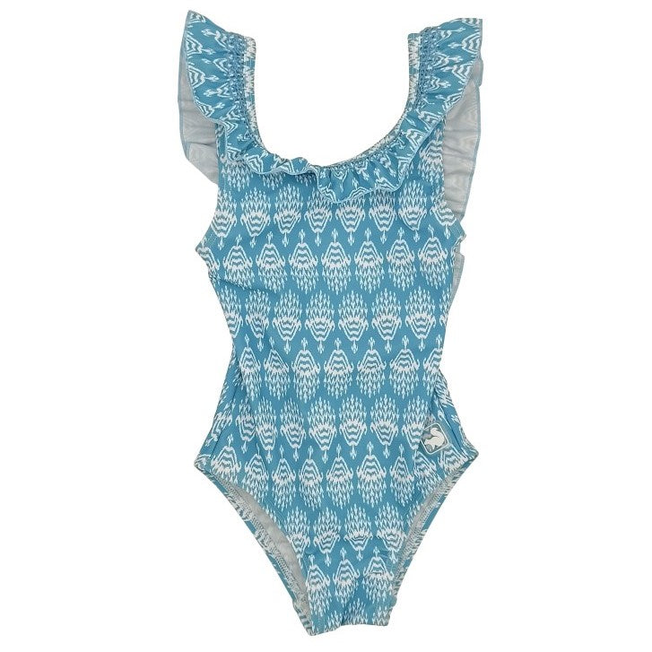 Girl Blue & White Inca Embroidered Swimsuit