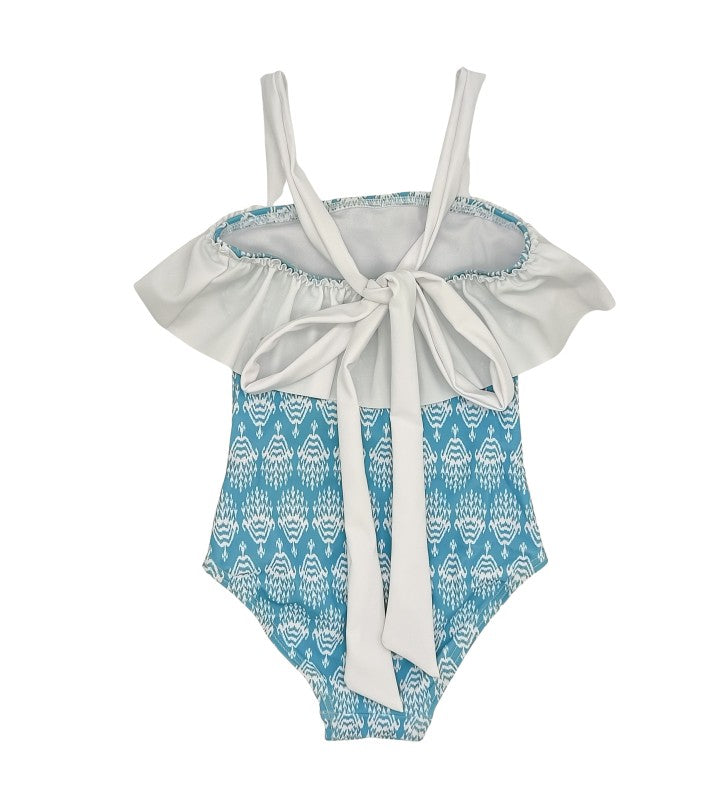 Girl Blue & White Inca Tie Strap Swimsuit