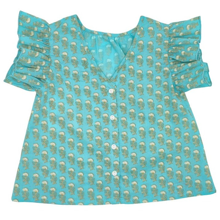 Girl Turquoise Flowers Blouse