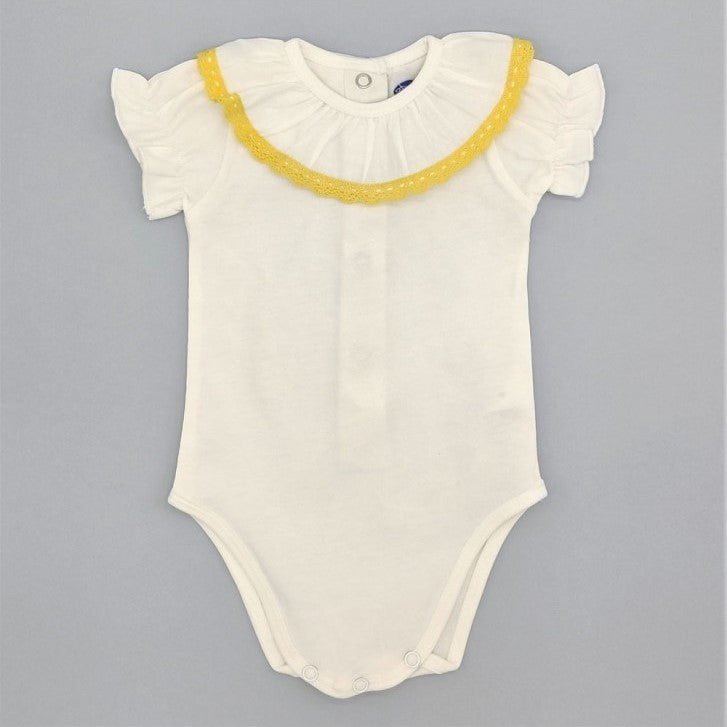 Baby White Cotton Yellow Lace S/S Bodysuit