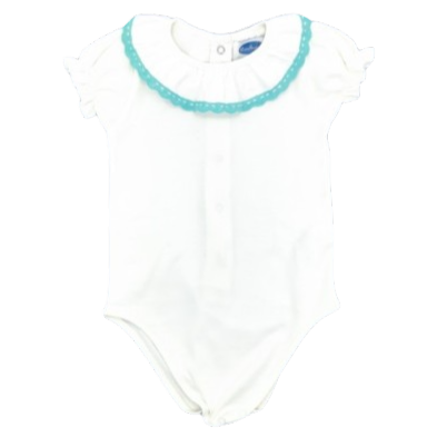 Baby White Cotton Aquamarine Lace S/S Bodysuit