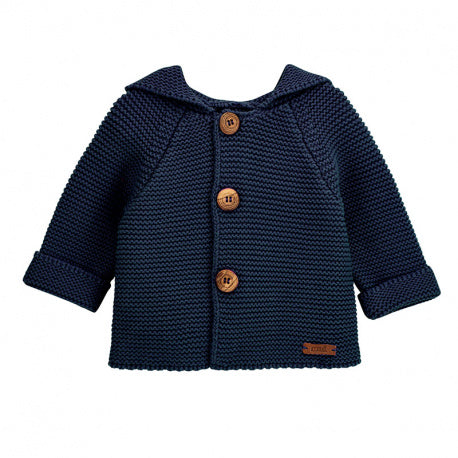 Condor Garter stitch hooded short coat Navy