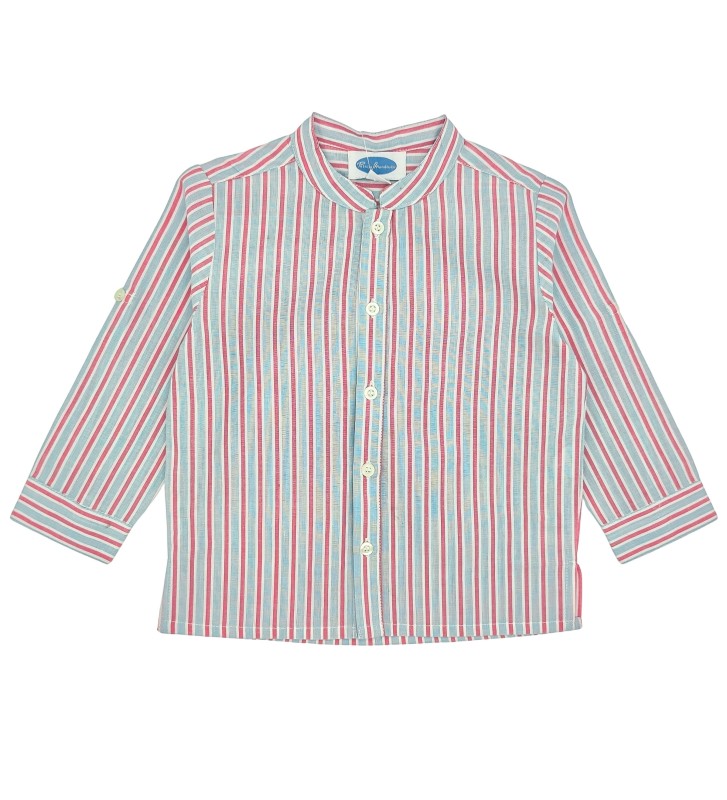 Boy Blue & Red Striped Mandarin Collar Shirt