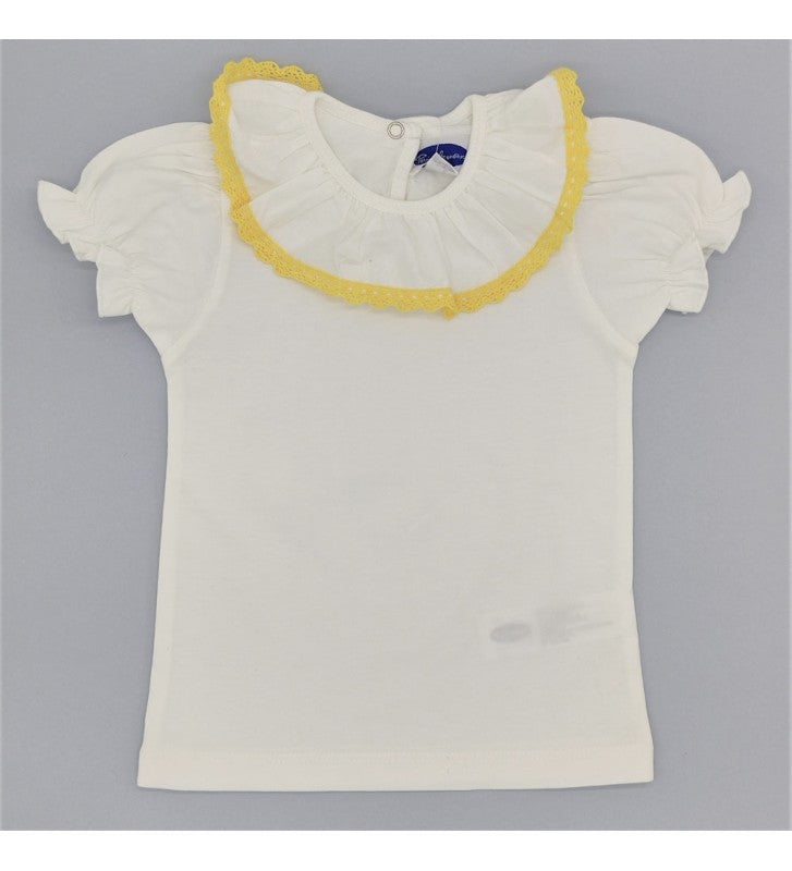 Girl White Cotton Yellow Lace S/S Blouse