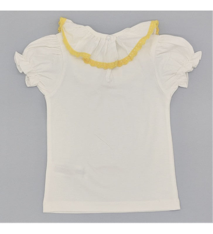 Girl White Cotton Yellow Lace S/S Blouse