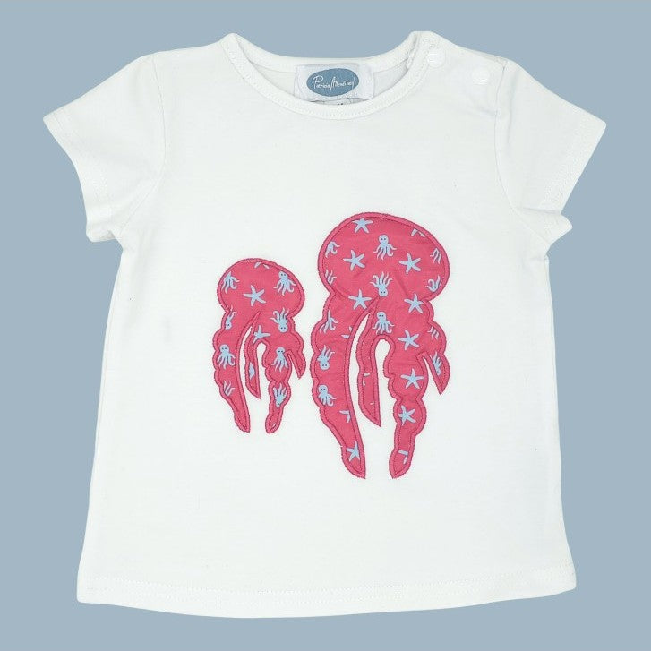 Octopus & Star Fish Strawberry Embroidered T-shirt