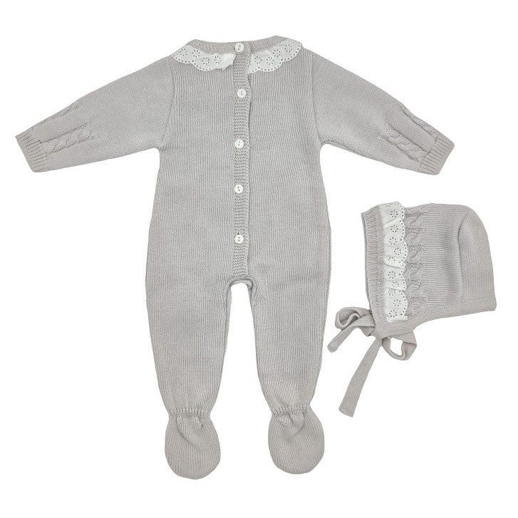 Baby Lace Collar Light Grey Knitted Set