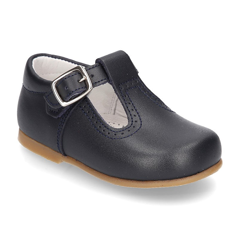 Classic Navy Leather T-Bar Shoes