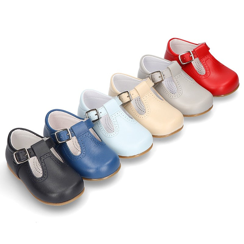 Classic Navy Leather T-Bar Shoes
