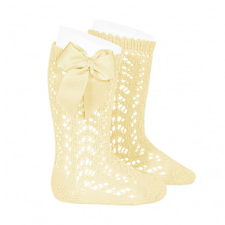 Condor Butter Openwork Knee High Socks with Bow