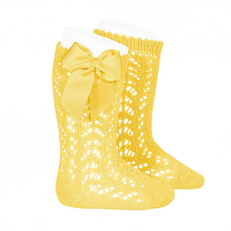 Condor Limoncello Openwork Knee High Socks with Bow